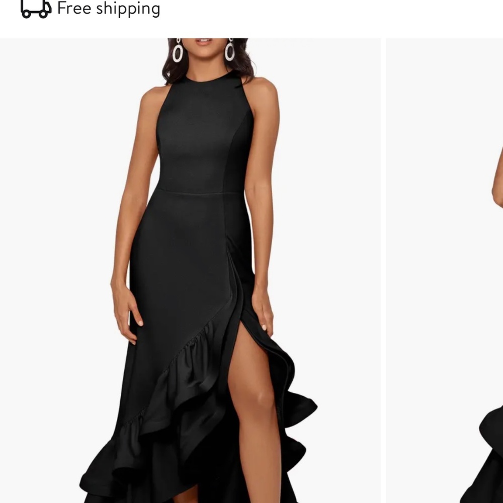 Betsy & Adam Ruffle Halter Crepe Gown